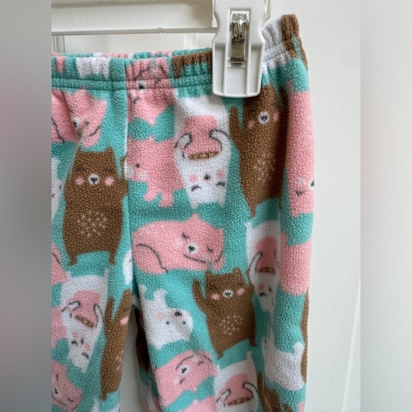Carter’s 2T Girls White, Green, Pink Bear  Hot Chocolate Fleece Pajama Pants - Picture 2 of 4